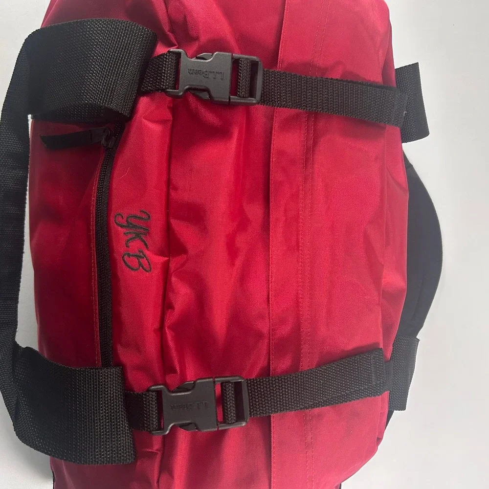 Vintage LL Bean Rolling Duffle Bag Red Black Wheeled Travel Luggage Medium